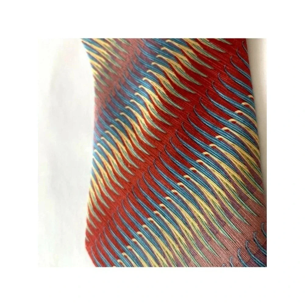 Daniel De Fasson Multicolor Designer Tie Bold Wave Stripe Mens Necktie Vintage S - Picture 6 of 6